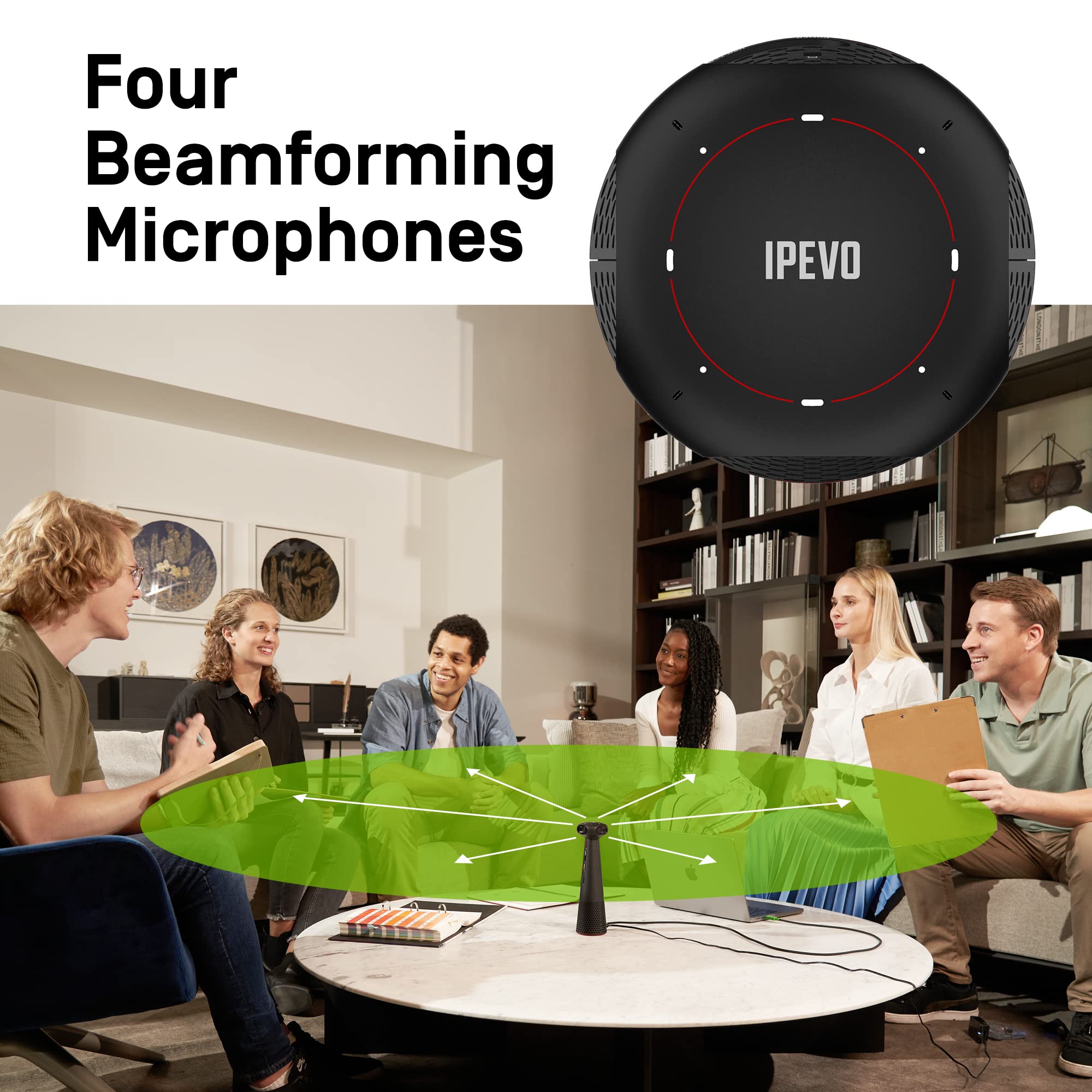 Ipevo Totem 360, Panoramic 360 Degree Conference Camera, Usb C Plug'N'Play, Multiple Ai Mode, W/Speaker, Microphone & Noise Redu